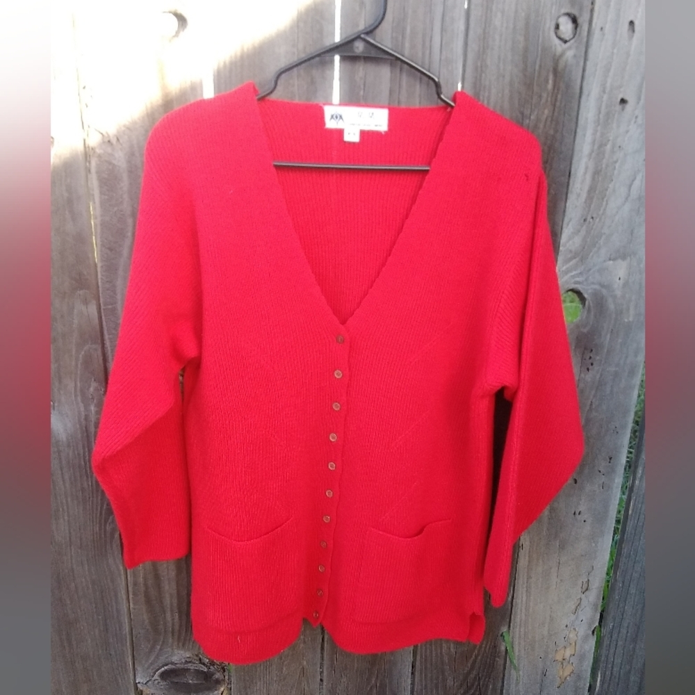 Vintage Cardigan Red Sweater Shanghai Kai Kai Company Knit Pockets Buttons Large